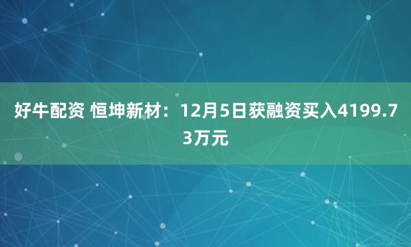 好牛配资 恒坤新材：12月5日获融资买入4199.73万元